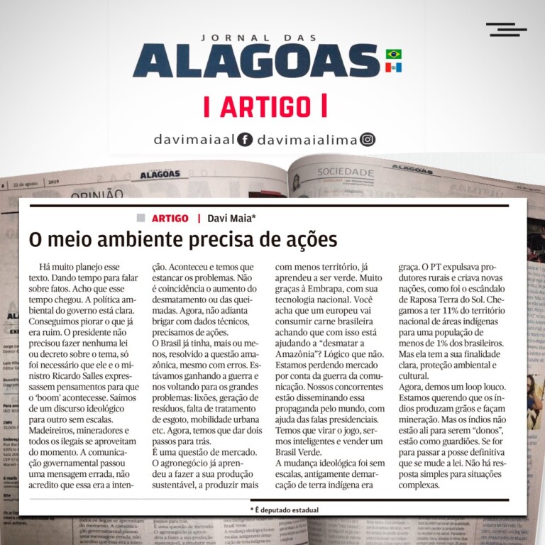 Artigo foi publicado no Jornal das Alagoas
