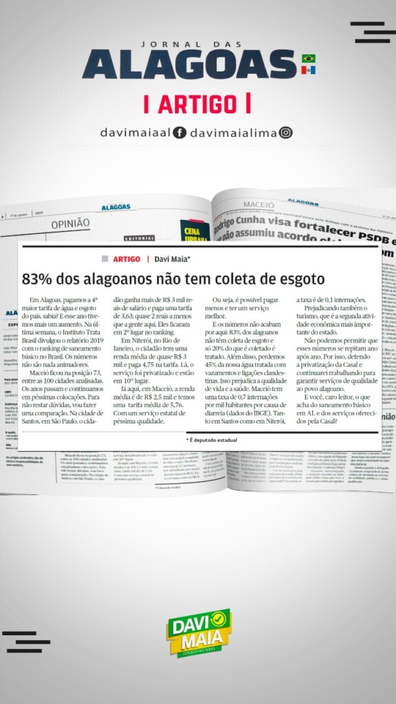 83% dos alagoanos não tem coleta de esgoto