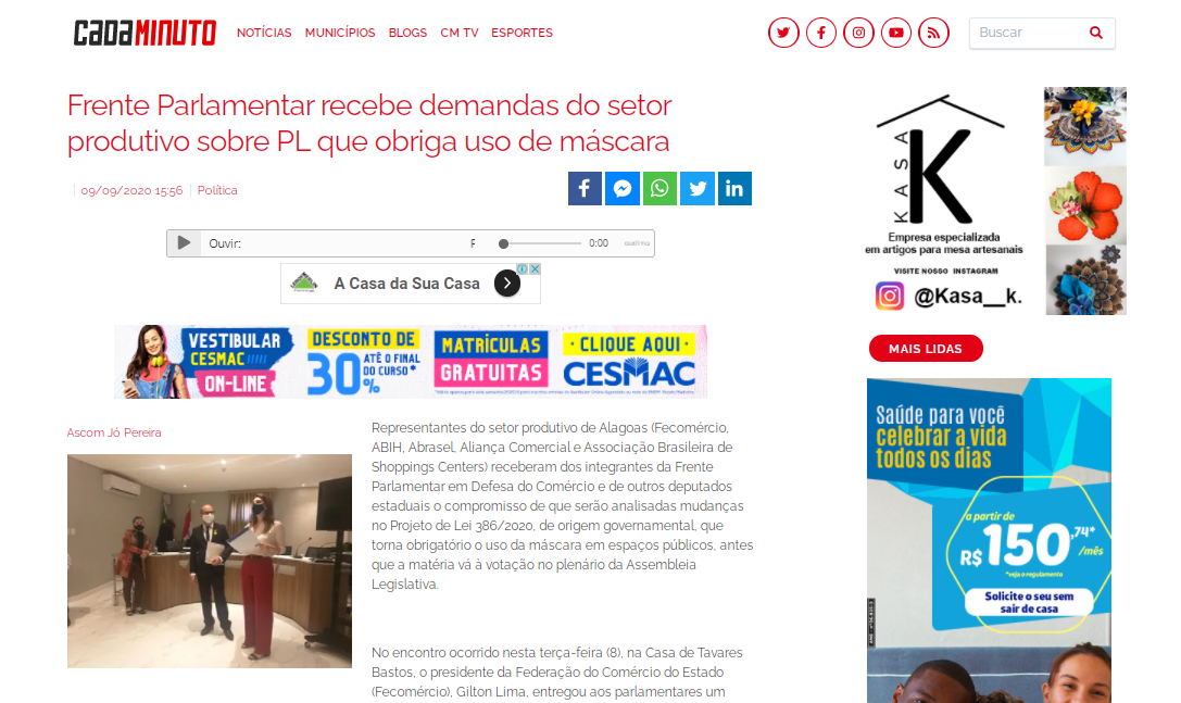 You are currently viewing CADA MINUTO: Frente Parlamentar recebe demandas do setor produtivo sobre PL que obriga uso de máscara