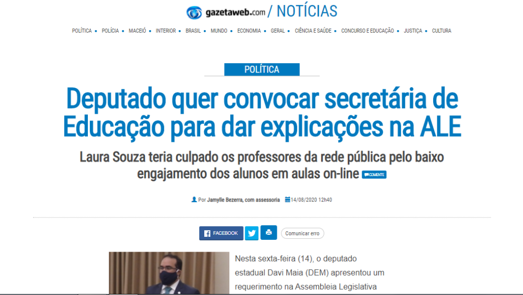 GAZETAWEB: Deputado quer convocar secretária de Educação para dar explicações na ALE