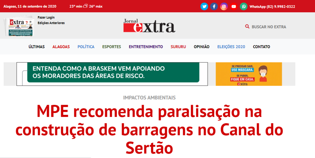 MPE recomenda paralisação na construção de barragens no Canal do Sertão